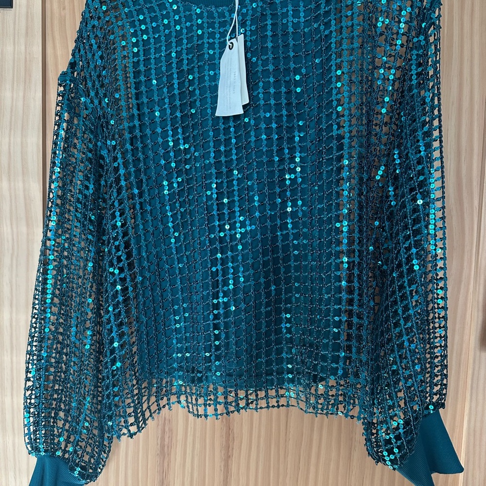 Sm. Anthropologie Pilcro top. Turquoise sequin w tank. Dressy or casual.